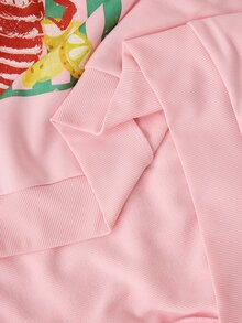 SHEIN CURVE+ 女款大尺碼粉綠色龍蝦條紋字母印花寬鬆衛衣，秋季休閒街頭風海灘度假圓領長袖套頭衫 - 粉色 - 查看 9