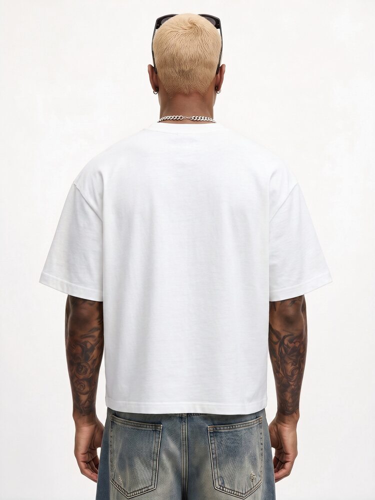 Salvezio Band Rock Poster Fashion Print Men's Standard Size Drop Shoulder Loose Fit Short Sleeve T-Shirt - White - View 4