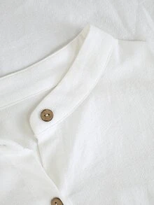 SHEIN LUNE CURVE 大尺碼純棉長袖捲袖不對稱下擺女款襯衫 - 白色 - 查看 6