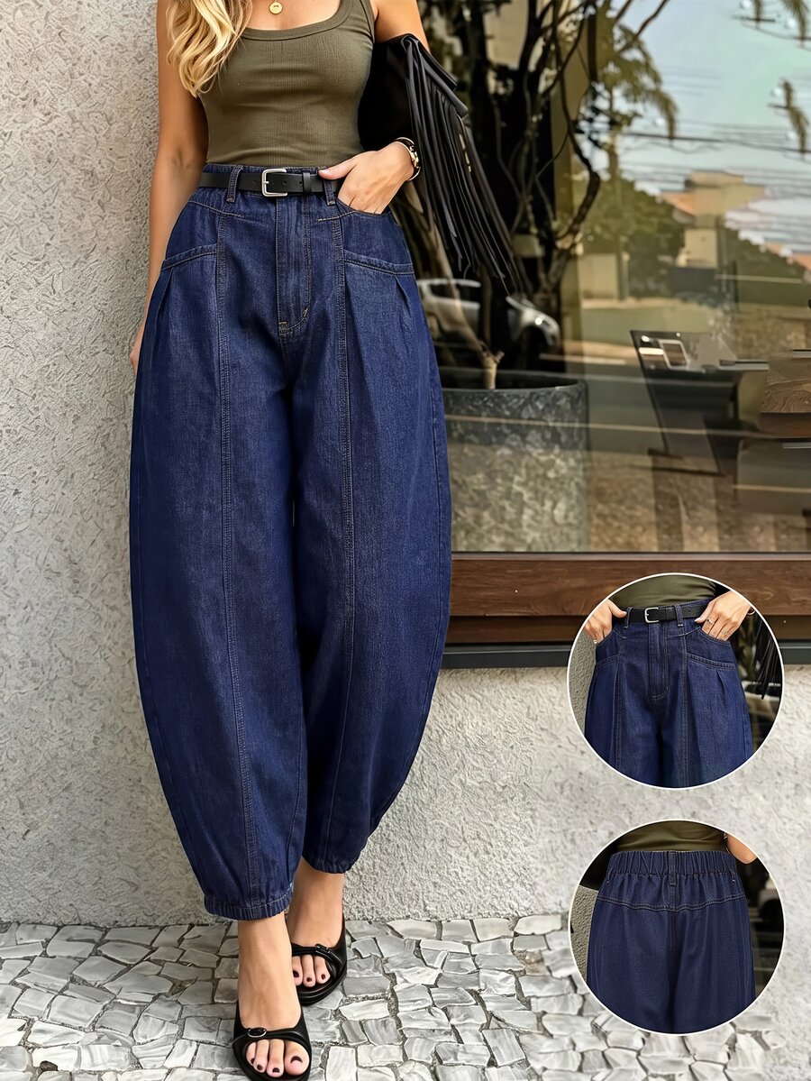 Firerie Women's Casual Streetwear Daily Denim Jeans With Pocket And Button Fall Travel Navy Blue Everyday - Blue - View 1