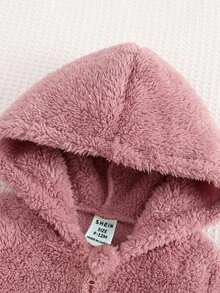 SHEIN Newborn Baby Girl Cute Casual Knitted Pink Duck Pattern Hooded Autumn Winter Romper - Pink - View 6