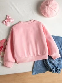 SHEIN Girls' Pink Cherry Embroidered Sweatshirt - Cute 3D Fruit Design, Soft Long Sleeve Top For Spring & Fall - Pink - View 2
