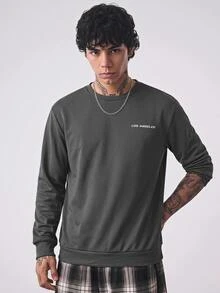 NORVETH Men's Dropping Shoulder Letter Printed Crew Neck Sweatshirt - Dark Grey - View 1