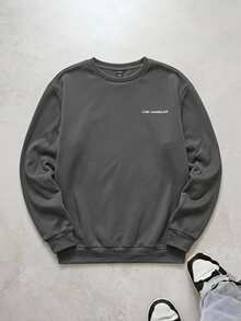 NORVETH Men's Dropping Shoulder Letter Printed Crew Neck Sweatshirt - Dark Grey - View 6