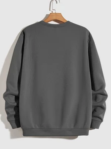 NORVETH Men's Dropping Shoulder Letter Printed Crew Neck Sweatshirt - Dark Grey - View 3