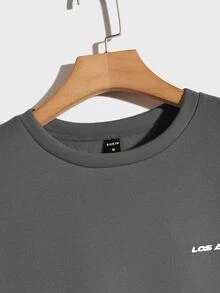 NORVETH Men's Dropping Shoulder Letter Printed Crew Neck Sweatshirt - Dark Grey - View 5