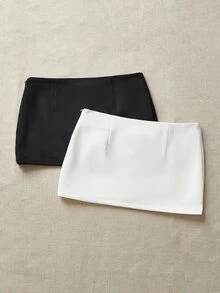 Comfortcana Set Dua Potong Rok Mini, Minimalis, Modis, Kasual, Warna Polos - Hitam dan Putih - View 7
