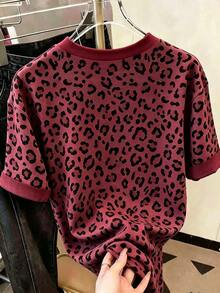 Resyla 大尺碼豹紋印花女款夏季上衣 T-shirt，時尚簡約風姐妹穿搭上衣，送給姐姐/媽媽的禮物 - 彩色 - 查看 2