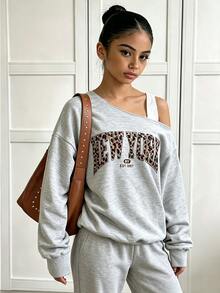Sparklyn Tween Girl Bow Print Spaghetti Strap Sweatshirt, Fall, Winter - Grey - View 1