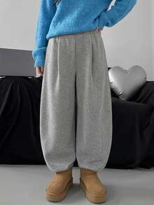 DAZY Solid Color Loose Wool Trousers Casual Street Korean Style Vacation Autumn/Winter Women Long Pants - Grey - View 7