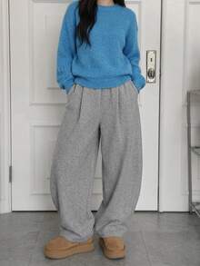 DAZY Solid Color Loose Wool Trousers Casual Street Korean Style Vacation Autumn/Winter Women Long Pants - Grey - View 4