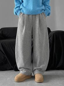 DAZY Solid Color Loose Wool Trousers Casual Street Korean Style Vacation Autumn/Winter Women Long Pants - Grey - View 6