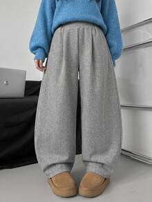 DAZY Solid Color Loose Wool Trousers Casual Street Korean Style Vacation Autumn/Winter Women Long Pants - Grey - View 10
