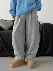 DAZY Solid Color Loose Wool Trousers Casual Street Korean Style Vacation Autumn/Winter Women Long Pants - Grey - View 8