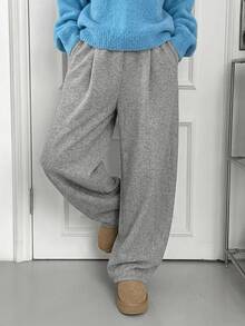 DAZY Solid Color Loose Wool Trousers Casual Street Korean Style Vacation Autumn/Winter Women Long Pants - Grey - View 3