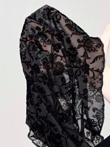 ROMWE Gothic Off-Shoulder Elegant Sexy Lace Patchwork Velvet Long Dress For Women - Black - View 11