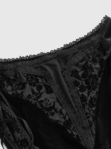 ROMWE Gothic Off-Shoulder Elegant Sexy Lace Patchwork Velvet Long Dress For Women - Black - View 9