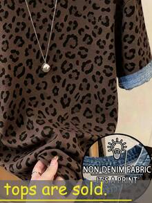 Resyla Große Größen Leopardenmuster Grafik T-Shirt, Sommer, Mode Geschenk für Schwestern, Geschenk für Mütter, Lässiger minimalistischer Stil Top - Verschiedenfarbig - Übersicht 3