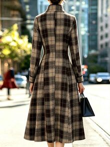 Balvessa Button A-Line Overcoat For Women, Elegant Party, Commute, Office And Outdoor Wear, Autumn/Winter - Navy Blue - View 2
