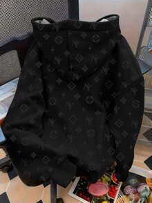Resyla Men 男士標準尺寸長袖連帽衛衣 約會外出沙灘夜間拳擊黑色秋季街頭風圖案印花 - 黑色 - 查看 2