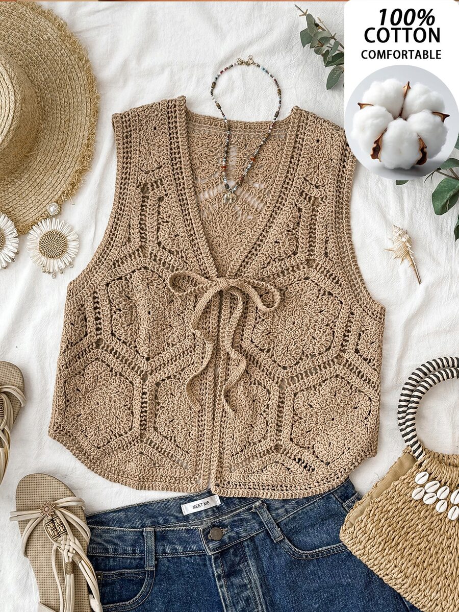 Travachic Women's Boho&Vacation&Casual Solid Color Casual Versatile Daily Cardigan - Apricot - View 1