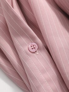DAZY Casual Striped Loose Fit Drop Shoulder Long Sleeve Shirt, Spring/Summer,Fall Clothes - Baby Pink - View 9