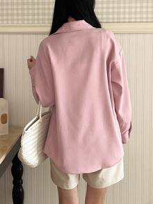DAZY Casual Striped Loose Fit Drop Shoulder Long Sleeve Shirt, Spring/Summer,Fall Clothes - Baby Pink - View 5