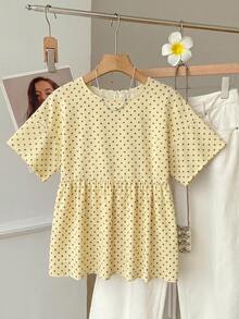 SHEIN EZwear 女款休閒極簡日常百搭聚會機場 Y2K 波點上衣，夏季外出穿搭 - 彩色 - 查看 3