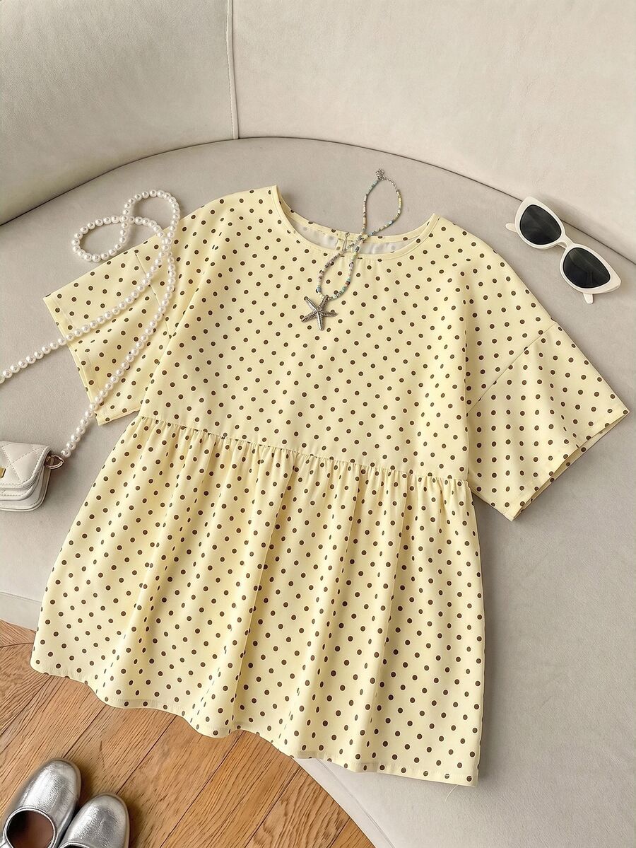 SHEIN EZwear 女款休閒極簡日常百搭聚會機場 Y2K 波點上衣，夏季外出穿搭 - 彩色 - 查看 1