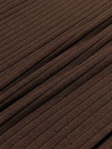 LUMIGAL Vintage Brown Vertical Ribbed Knit Midi Pencil Skirt For Women, Side Button Slit Fitted Bodycon Skirt, French Retro Commuter Style, Suitable For Daily, Date, Party And Office Wear - Coffee Brown - View 4