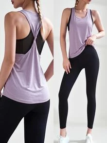SHEIN Cheerettes 女款純色圓領背心、撞色運動內衣與緊身褲套裝 - 彩色 - 查看 19