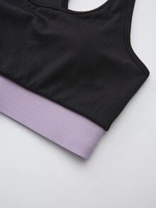 SHEIN Cheerettes 女款純色圓領背心、撞色運動內衣與緊身褲套裝 - 彩色 - 查看 12