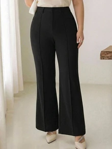 Dazy Plus Plus Size Casual Solid Color Commuter Office Flare Leg Suit Pants Fall - Black - View 6