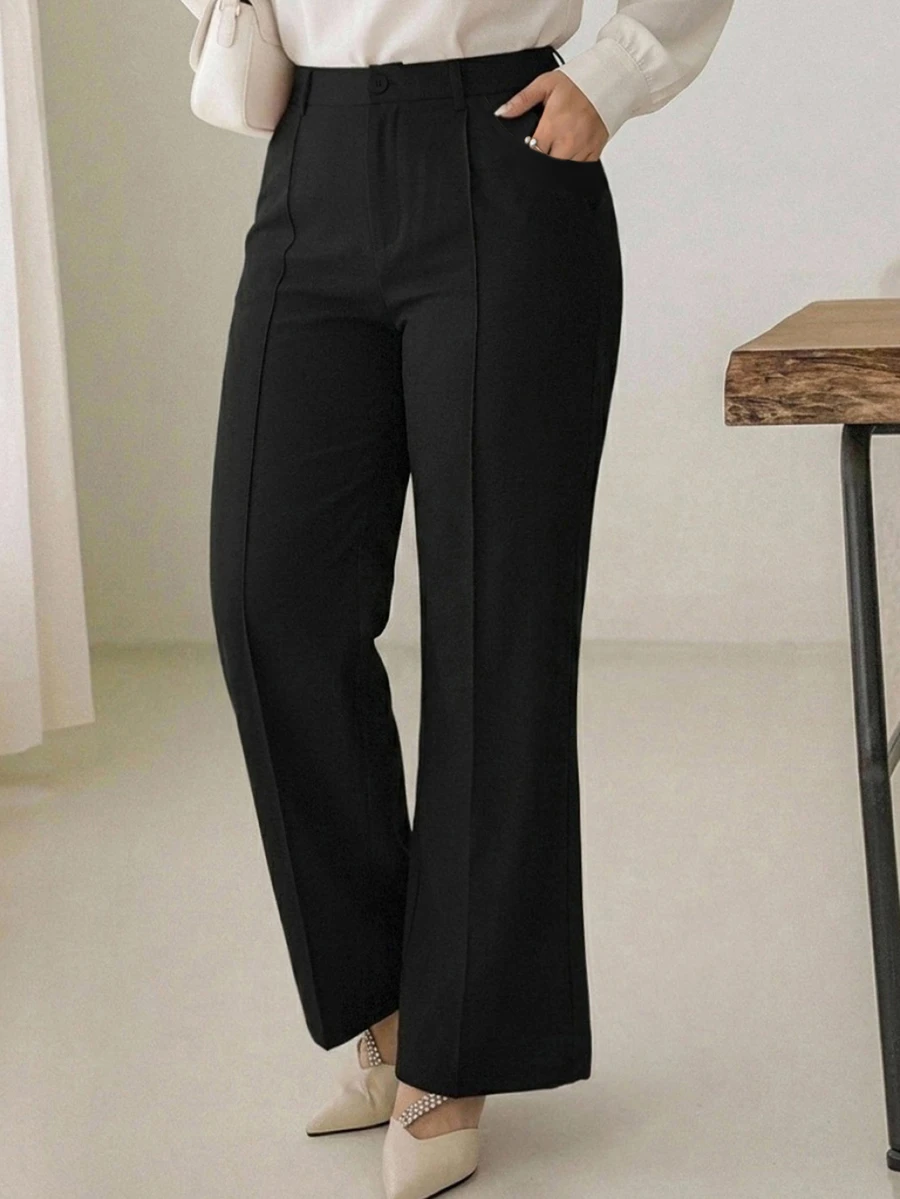 Dazy Plus Plus Size Casual Solid Color Commuter Office Flare Leg Suit Pants Fall - Black - View 1