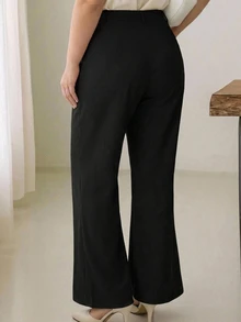 Dazy Plus Plus Size Casual Solid Color Commuter Office Flare Leg Suit Pants Fall - Black - View 3