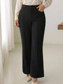 Dazy Plus Plus Size Casual Solid Color Commuter Office Flare Leg Suit Pants Fall - Black - View 4