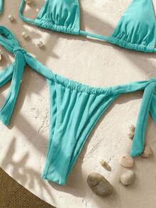 Swim SXY Sexy Mini Cup Bowknot Strap Women Swimwear Set - Mint Green - View 3