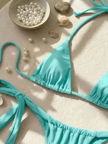 Swim SXY Sexy Mini Cup Bowknot Strap Women Swimwear Set - Mint Green - View 2