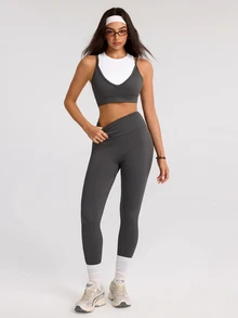 SHEIN Sports Women's Colorblock Patchwork Cropped Tank Top & Leggings Sports Set - Grey - View 4