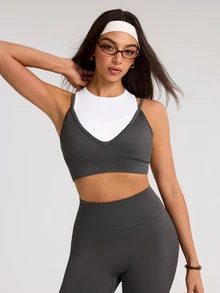 SHEIN Sports Women's Colorblock Patchwork Cropped Tank Top & Leggings Sports Set - Grey - View 6
