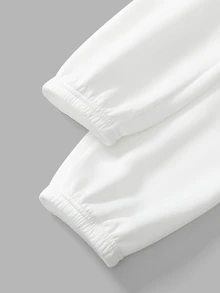 SHEIN BASICS Women's Casual Baggy Athleisure Loose Solid Color Knit Pants With Pockets/Winter Back-To-School Gym Lounge Workout White - White - View 3