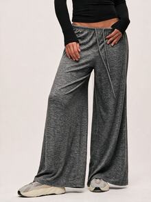 SHEIN BASICS Women Pants Lounge Gray Autumn Lounge Casual Lounge - Black - View 6