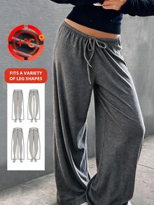 SHEIN BASICS Women Pants Lounge Gray Autumn Lounge Casual Lounge - Black - View 8