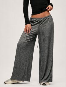 SHEIN BASICS Women Pants Lounge Gray Autumn Lounge Casual Lounge - Black - View 4
