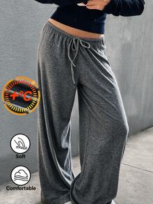 SHEIN BASICS Women Pants Lounge Gray Autumn Lounge Casual Lounge - Black - View 1
