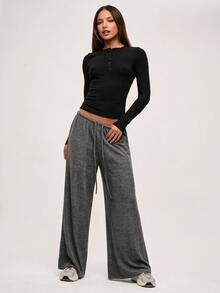 SHEIN BASICS Women Pants Lounge Gray Autumn Lounge Casual Lounge - Black - View 5