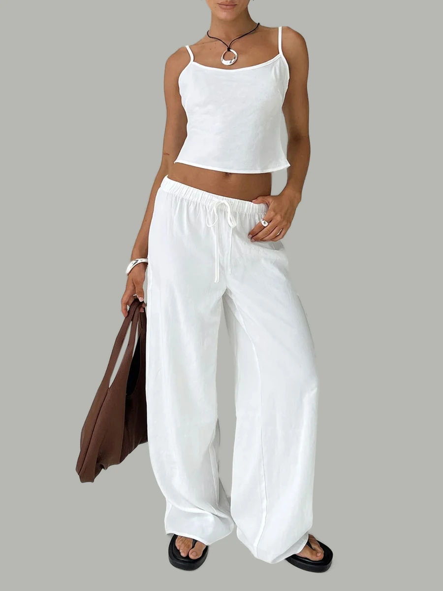 SHEIN BASICS Solid Color Woven High Waisted Wide Leg Casual Women's Pants Summer For Women