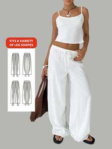 SHEIN BASICS Solid Color Woven High Waisted Wide Leg Casual Women's Pants Summer For Women - White - View 11