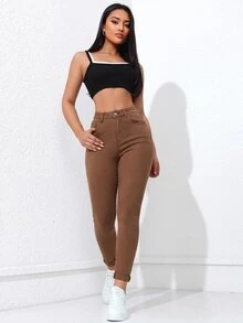 Jeanoix Casual Versatile Solid Color Slim Fit Jeans - Brown - View 3