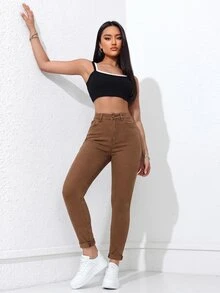 Jeanoix Casual Versatile Solid Color Slim Fit Jeans - Brown - View 5